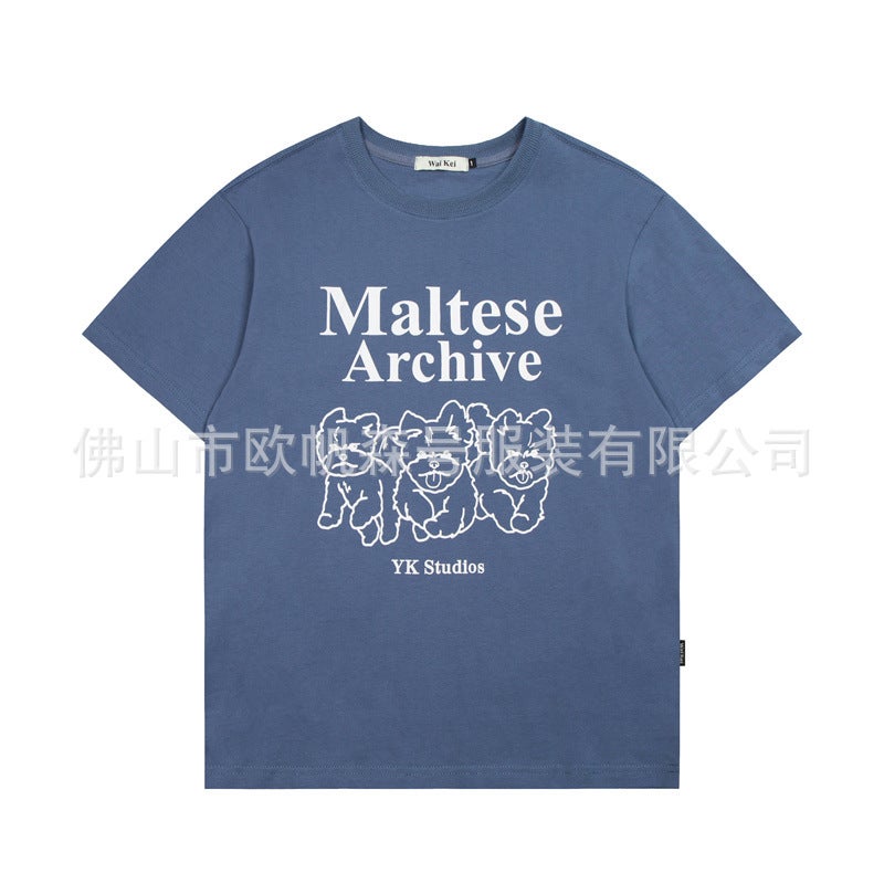 24Ss South Korea Niche Tide Brand New Waike * Three Puppies Hollow-Out Printing Casual Joker Couple Short-Sleeved T - Image 1
