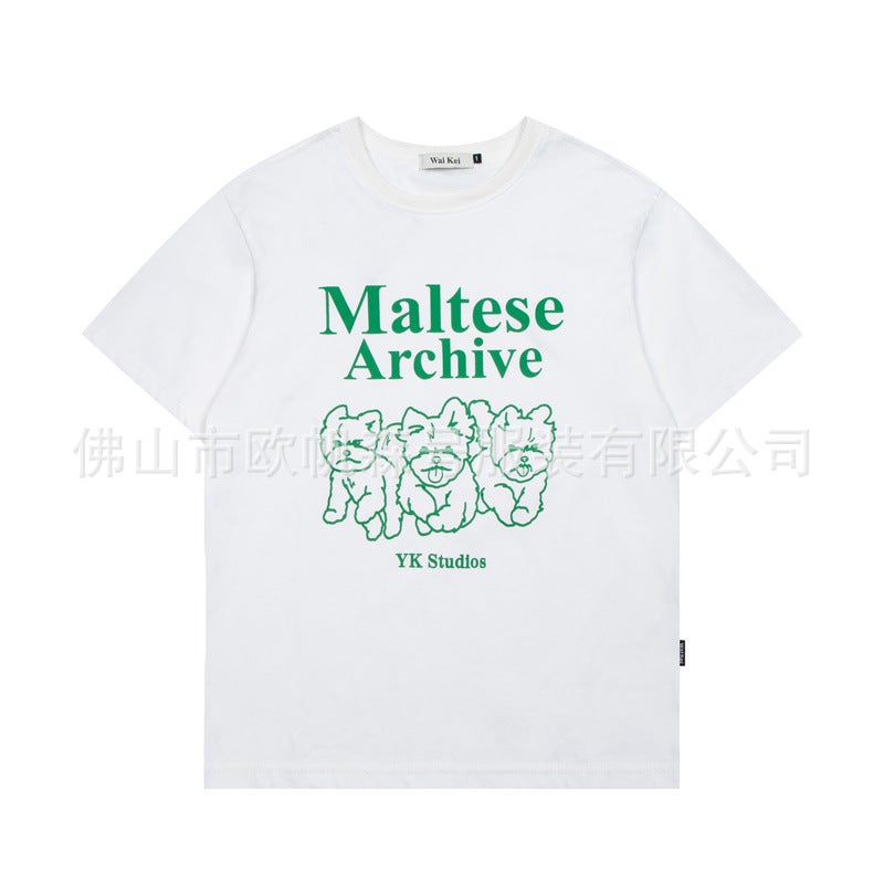 24Ss South Korea Niche Tide Brand New Waike * Three Puppies Hollow-Out Printing Casual Joker Couple Short-Sleeved T - Image 3