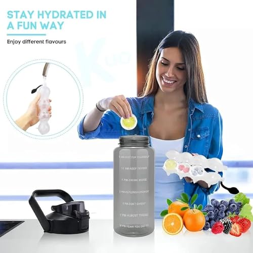 iDensic Silicone Sipper Water Bottle For Adults With Motivational Time Marker & Leak Proof Non-Toxic Transparent Water Bottle For Office, Gym, School, Collage, Home (2 Litre) - Image 5
