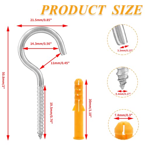 LifCratms 24 Packs M4 x 50 304 Stainless Steel Screw Hooks, 2" Metal Eye Bolt Ceiling Hook Self-Tapping Eye-Ring Bolt Hooks Screw Hanger Open Loop for Home Office Outdoor - Image 2