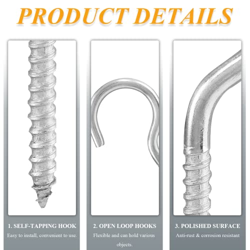 LifCratms 24 Packs M4 x 50 304 Stainless Steel Screw Hooks, 2" Metal Eye Bolt Ceiling Hook Self-Tapping Eye-Ring Bolt Hooks Screw Hanger Open Loop for Home Office Outdoor - Image 4