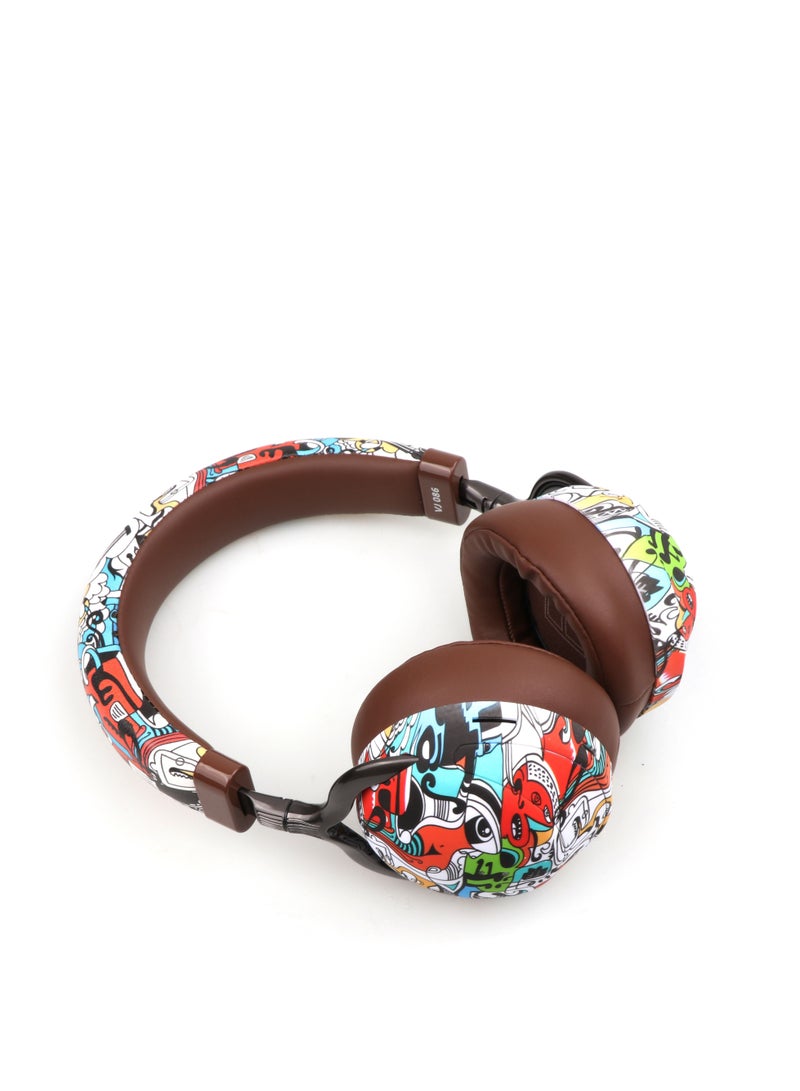 GULFLINK 500mah Headset Mobile Game Accessories Headphones Colorful Graffiti Plug-in Card Radio wireless 5.0 Brown  - Image 4