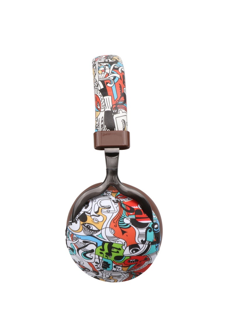 GULFLINK 500mah Headset Mobile Game Accessories Headphones Colorful Graffiti Plug-in Card Radio wireless 5.0 Brown  - Image 3