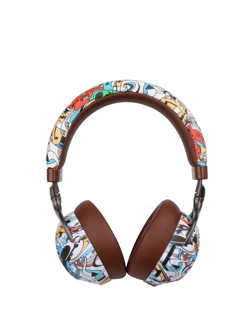 GULFLINK 500mah Headset Mobile Game Accessories Headphones Colorful Graffiti Plug-in Card Radio wireless 5.0 Brown  - Image 1