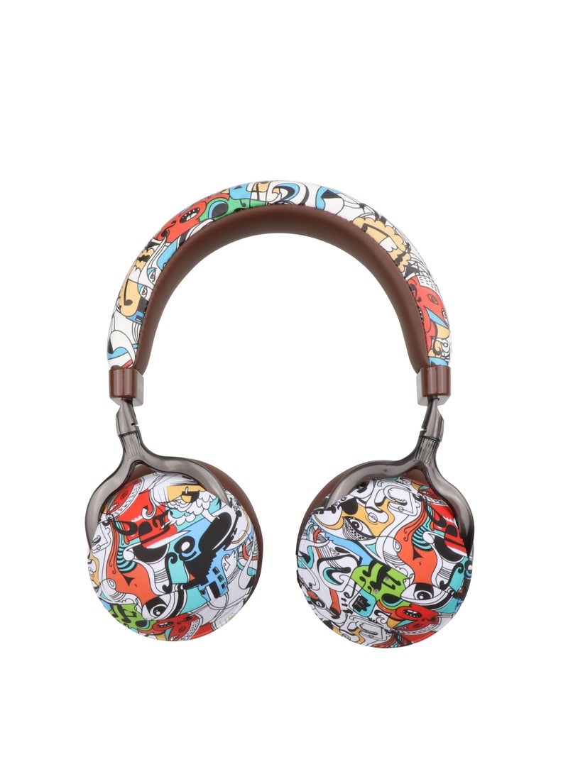 GULFLINK 500mah Headset Mobile Game Accessories Headphones Colorful Graffiti Plug-in Card Radio wireless 5.0 Brown  - Image 2