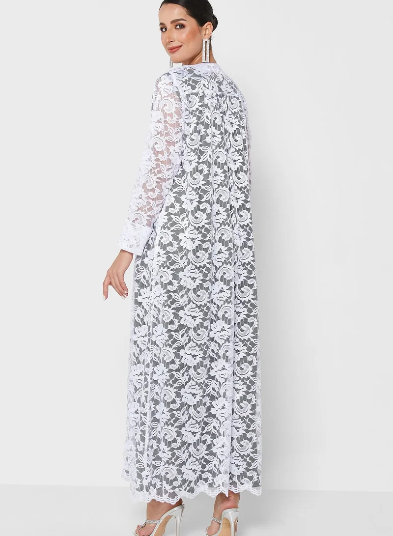 Khizana Lace Dress With Abaya & Sheila