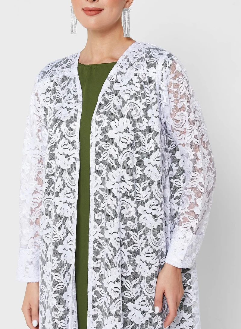 Khizana Lace Dress With Abaya & Sheila
