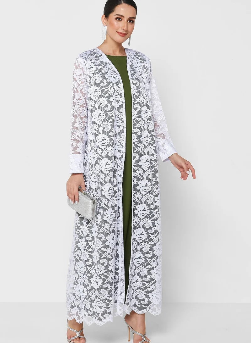 Khizana Lace Dress With Abaya & Sheila
