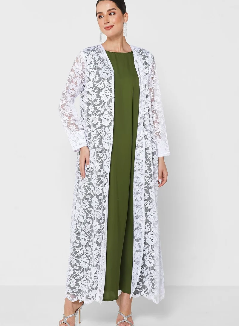 Khizana Lace Dress With Abaya & Sheila