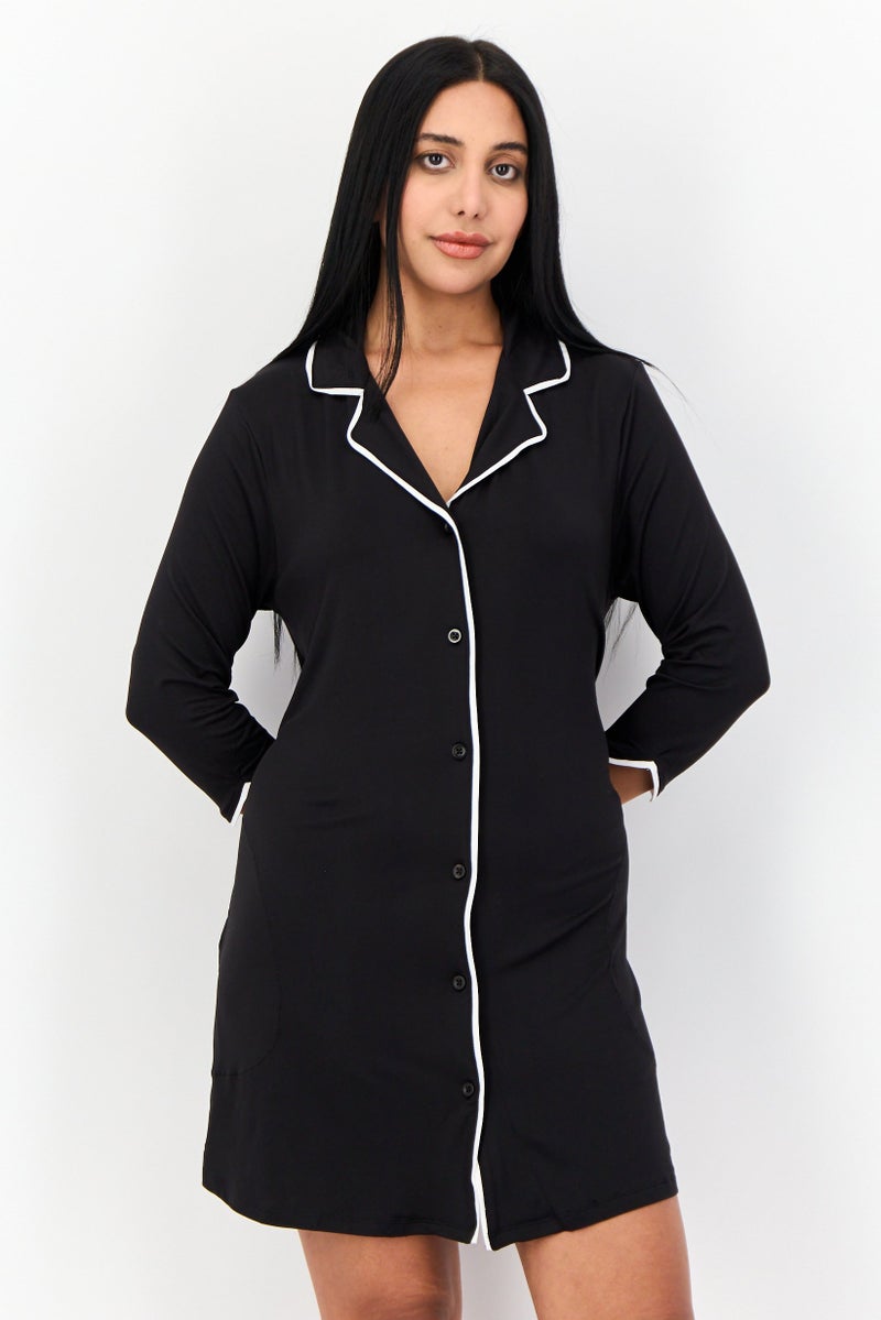 Jones New York Women Solid 3/4 Sleeve Sleepwear Dress, Black - Image 1