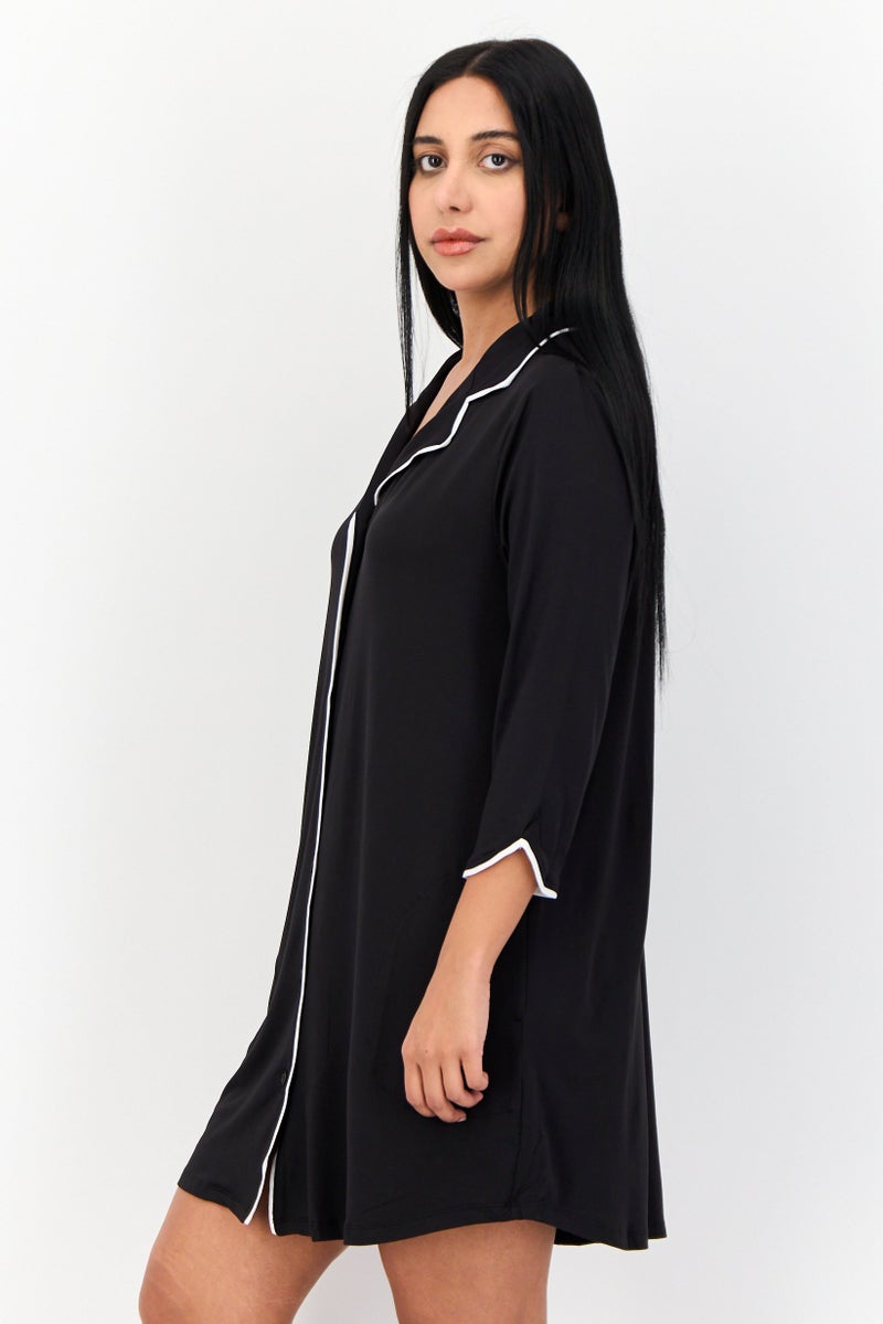 Jones New York Women Solid 3/4 Sleeve Sleepwear Dress, Black - Image 4