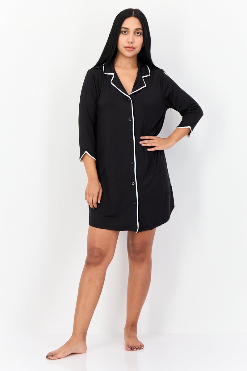Jones New York Women Solid 3/4 Sleeve Sleepwear Dress, Black - Image 2