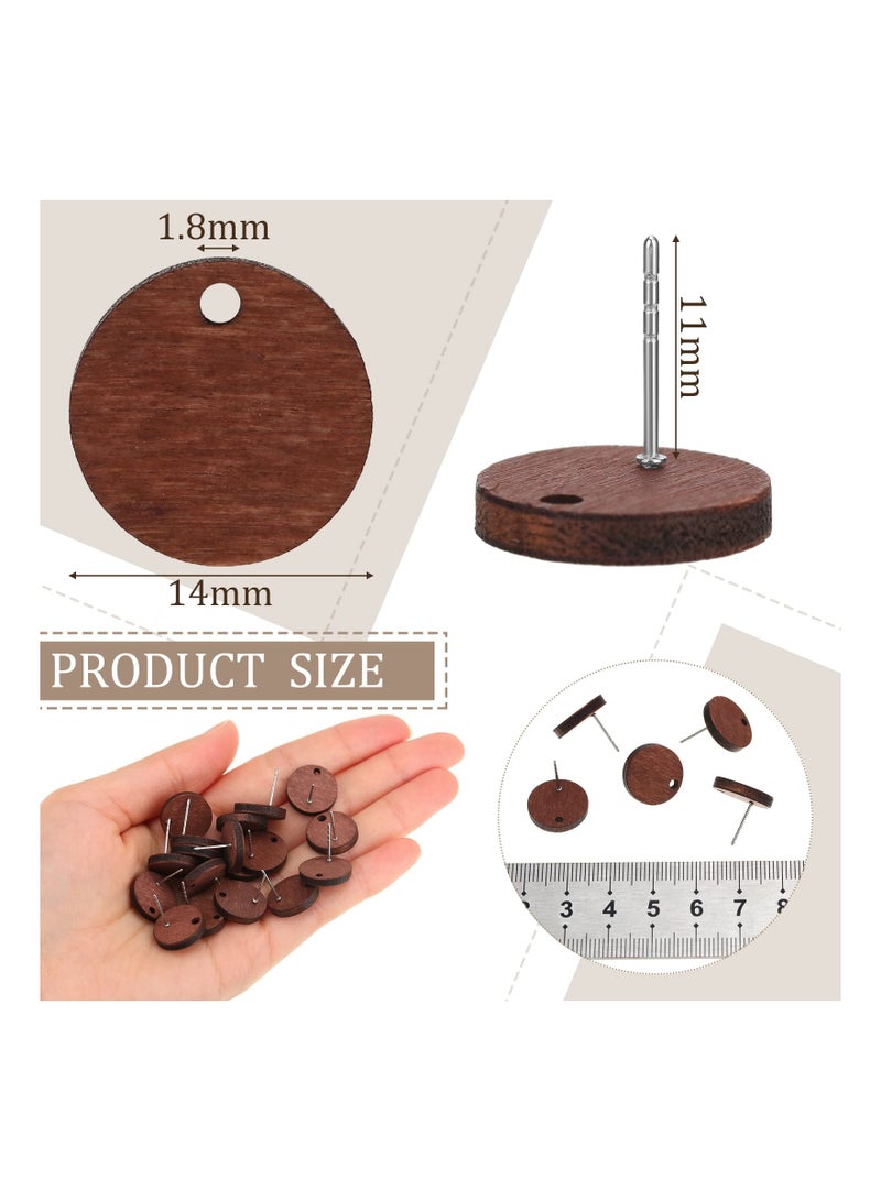 SOLARAE 100 Pairs of Walnut Wood Flat Earring Posts with Rubber Bullet Backs - DIY Round Wooden Earring Pin Studs for Jewelry Making Supplies for Women - Image 5