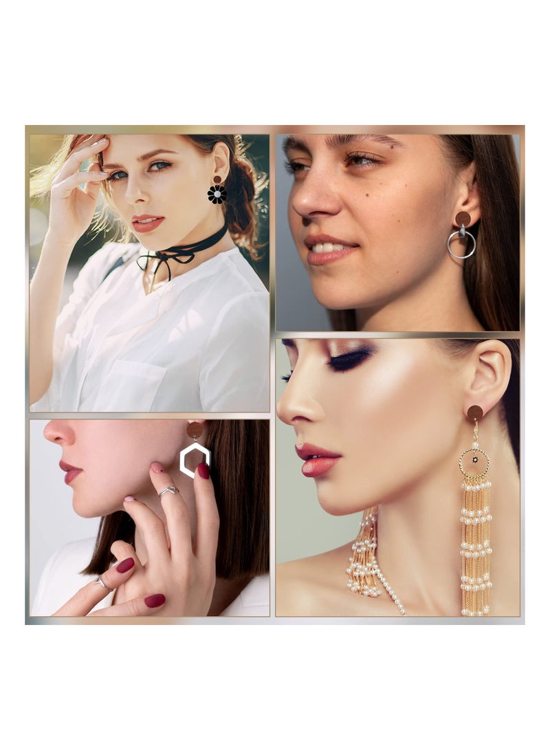 SOLARAE 100 Pairs of Walnut Wood Flat Earring Posts with Rubber Bullet Backs - DIY Round Wooden Earring Pin Studs for Jewelry Making Supplies for Women - Image 4