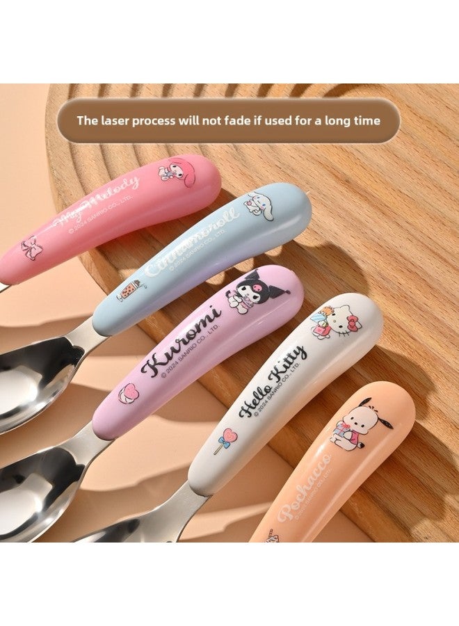 Sanrio Genuine Small Spoon Stainless Steel Baby Culomi Soup Spoon Children's Cute Yuanbao Spoon Household Food Supplemented Spoon-Specifications:Yugui Dog Silver Ingot Spoon - Image 4
