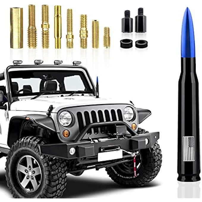rayihni 1 Pack Car Bullet Antenna, for GM Chevy Silverado 1500 2500 3500 HD Avalanche GMC Sierra 1500 2500 3500 Denali Heavy Duty Pickup Trucks Accessories, American Flag (Blue) - Image 1