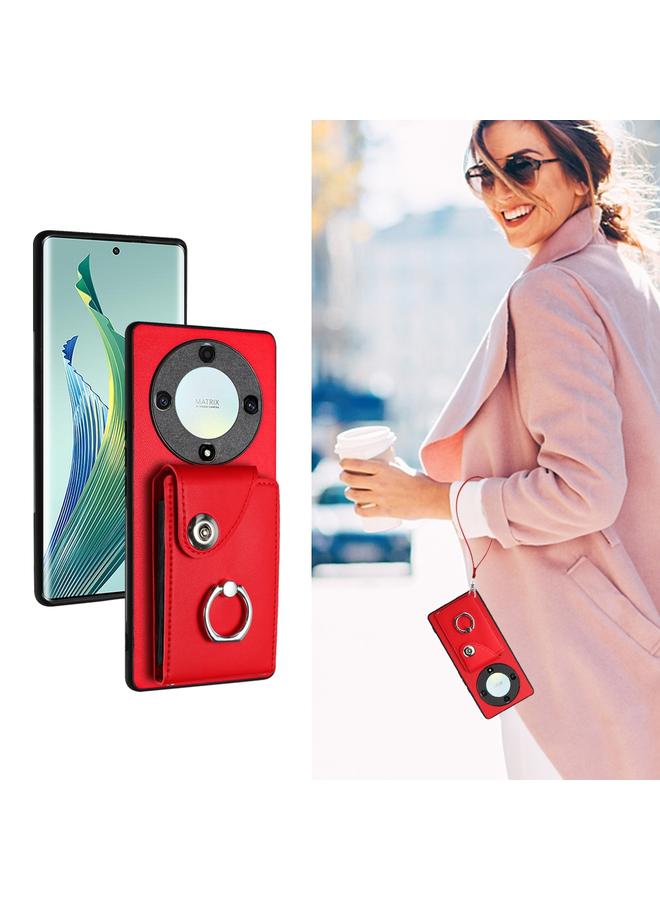 S-TOP Case For Honor X9a/Magic5 Lite Organ Card Bag Ring Holder PU Phone Case with Lanyard - Image 5