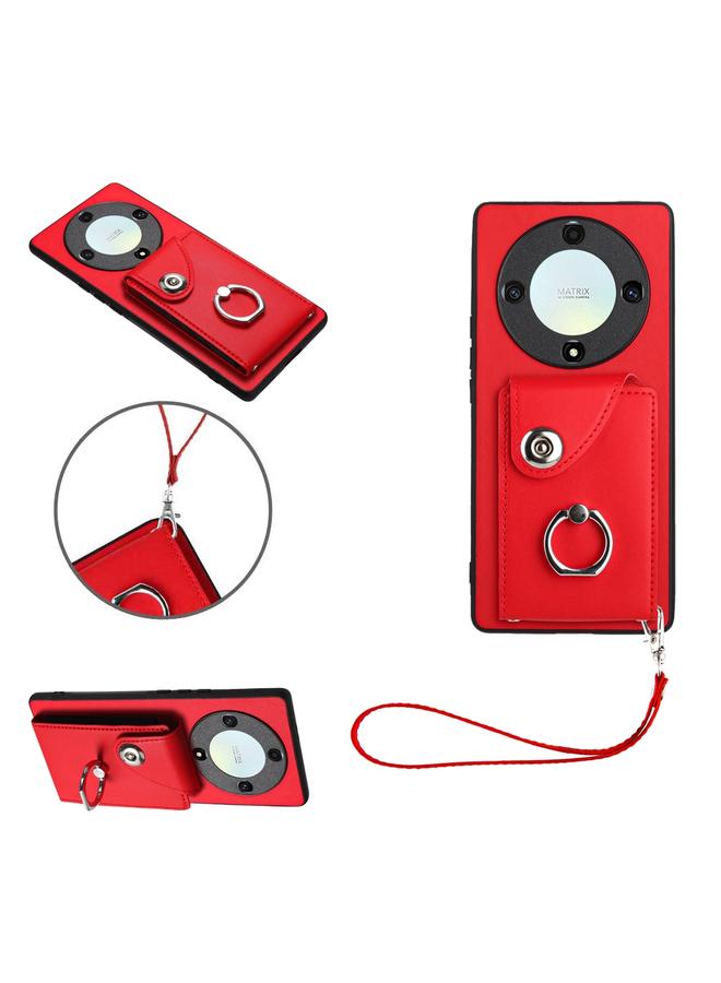 S-TOP Case For Honor X9a/Magic5 Lite Organ Card Bag Ring Holder PU Phone Case with Lanyard - Image 1