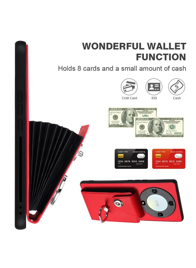 S-TOP Case For Honor X9a/Magic5 Lite Organ Card Bag Ring Holder PU Phone Case with Lanyard - Image 4