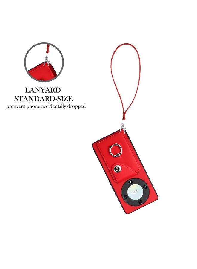 S-TOP Case For Honor X9a/Magic5 Lite Organ Card Bag Ring Holder PU Phone Case with Lanyard - Image 3