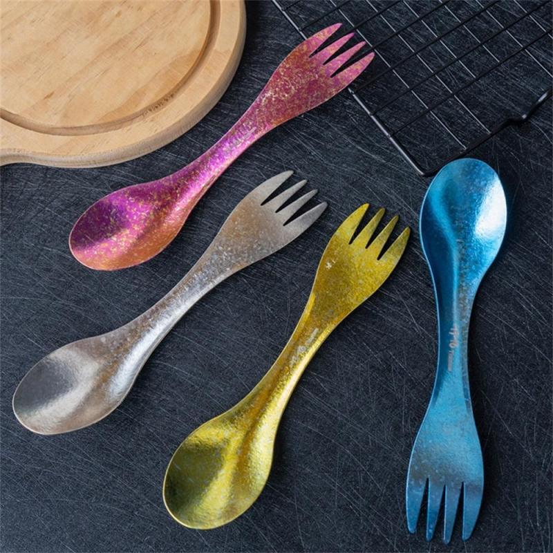 Titanium Spork: 2 In 1 Design - Ultra Light Super Strong Titanium Camping Spoon for Camping Hiking Fishing Backpacking Picnic Office School - Image 2