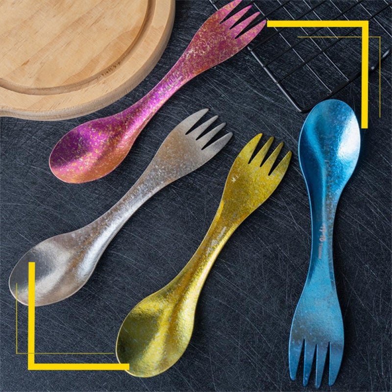 Titanium Spork: 2 In 1 Design - Ultra Light Super Strong Titanium Camping Spoon for Camping Hiking Fishing Backpacking Picnic Office School - Image 5