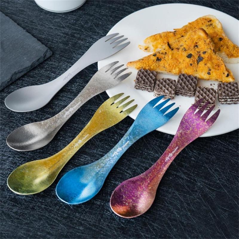 Titanium Spork: 2 In 1 Design - Ultra Light Super Strong Titanium Camping Spoon for Camping Hiking Fishing Backpacking Picnic Office School - Image 4