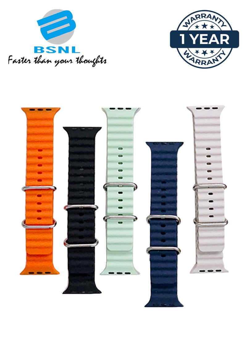 BSNL - BSNL(Pack of 5) Ocean Watch Band Silicon Band for Apple Watch Ultra 1/2 49mm 46mm 45mm 44mm 42mm, Silicone Sport Strap Compatible with iwatch Series 10 9 8 7 6 5 4 3 2 1 SE Solid Assorted Colour - Image 1