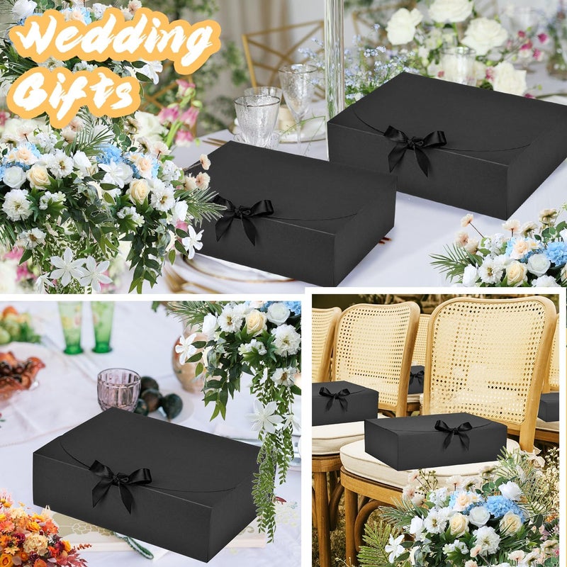WLUSEAXI 12Pack Black Gift Boxes with Lids, 12Ã—9.8Ã—3.1 Inch Groomsmen Proposal Box, Luxury Black Gift Box with Ribbon for Bridesmaid Box, Graduation, Christmas, Wedding, Birthday, Party - Image 2