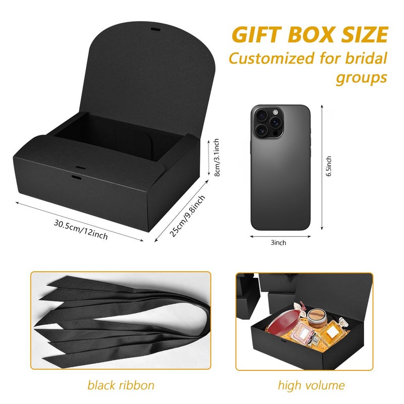 WLUSEAXI 12Pack Black Gift Boxes with Lids, 12Ã—9.8Ã—3.1 Inch Groomsmen Proposal Box, Luxury Black Gift Box with Ribbon for Bridesmaid Box, Graduation, Christmas, Wedding, Birthday, Party - Image 3