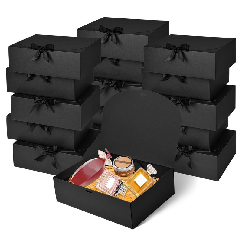 WLUSEAXI 12Pack Black Gift Boxes with Lids, 12Ã—9.8Ã—3.1 Inch Groomsmen Proposal Box, Luxury Black Gift Box with Ribbon for Bridesmaid Box, Graduation, Christmas, Wedding, Birthday, Party - Image 1
