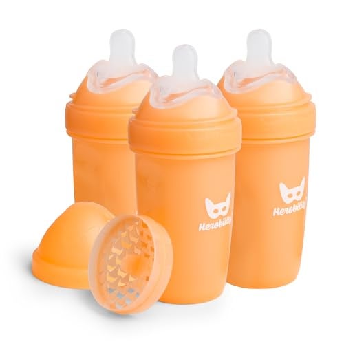 Herobility Double Anti-Colic Baby Bottles – 8.5 fl oz/240ml – 3-Pack – Peach - Image 1