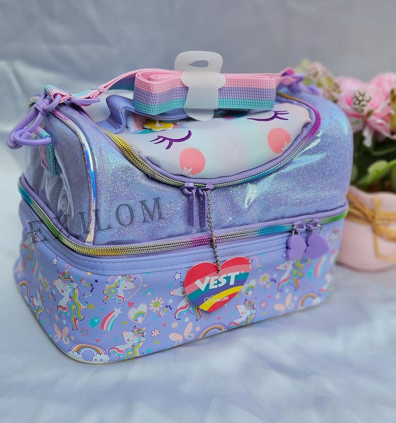 EXILOM حقيبة غداء بوليستر للأطفال، حقيبة غداء للبنات والأولاد، حقيبة عزل حراري للأطفال والمراهقين، حقيبة سفر مدرسية، حامل زجاجة ماء وعلبة غداء بحزام قابل للتعديل، 9 لترات، بنفسجي - Image 1