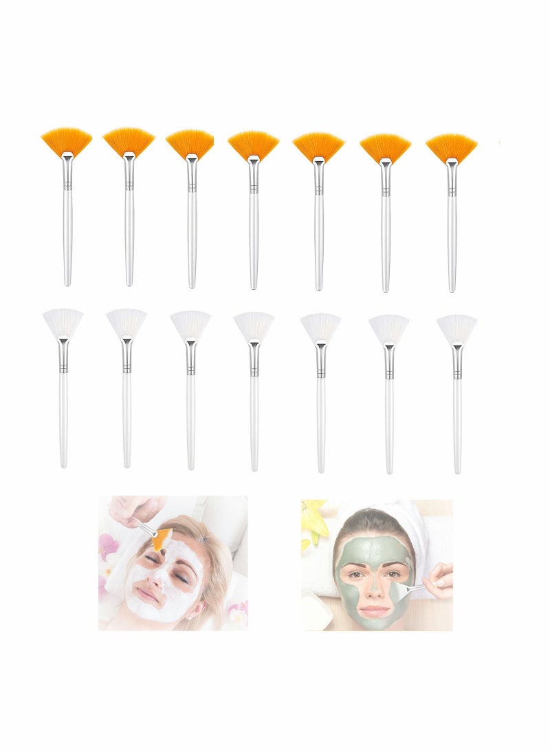 SYOSI 14 Pieces Facial Applicator Brush, SYOSI Soft Fan Brushes, Acid Applicator Brush, Cosmetic Makeup Applicator Tools for Mud Cream (5.82 Inches, Yellow, White) - Image 1