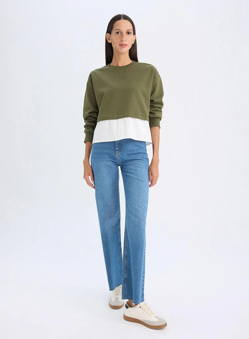 DeFacto  Relax Fit Crew Neck Hem Detailed Basic Sweatshirt for Women | Best Price UAE
