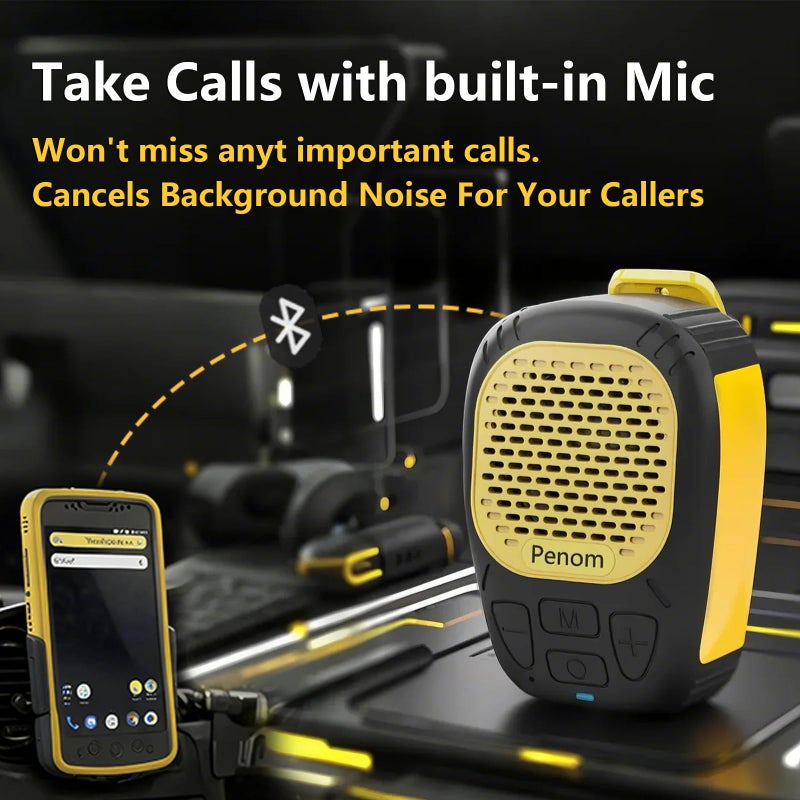 PENOM Wearable Bluetooth Speaker,Clip on Wireless Jobsite Water-Resistant Portable Speaker, Built in Mic for Hands-Free/Call, Suitable for Indoor & Outdoor Use ï¼ˆUpdate Version Yellowï¼‰ - Image 4