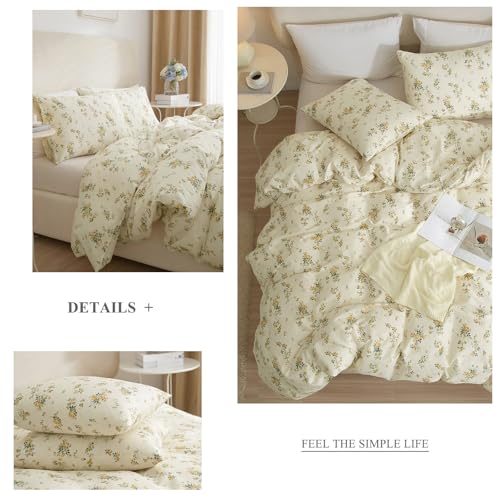 AMWAN Yellow Botanical Floral Duvet Cover Queen Chic Garden Bedding Sets Cotton Aesthetic Comforter Vintage Flower for Girls Women Cottagecore Set - Image 4