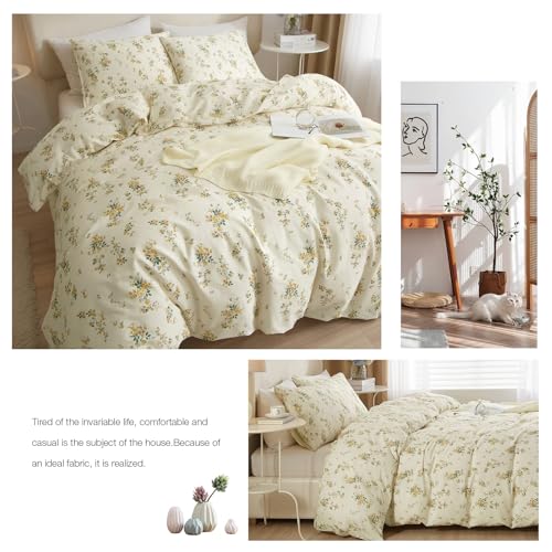 AMWAN Yellow Botanical Floral Duvet Cover Queen Chic Garden Bedding Sets Cotton Aesthetic Comforter Vintage Flower for Girls Women Cottagecore Set - Image 3