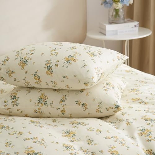 AMWAN Yellow Botanical Floral Duvet Cover Queen Chic Garden Bedding Sets Cotton Aesthetic Comforter Vintage Flower for Girls Women Cottagecore Set - Image 2