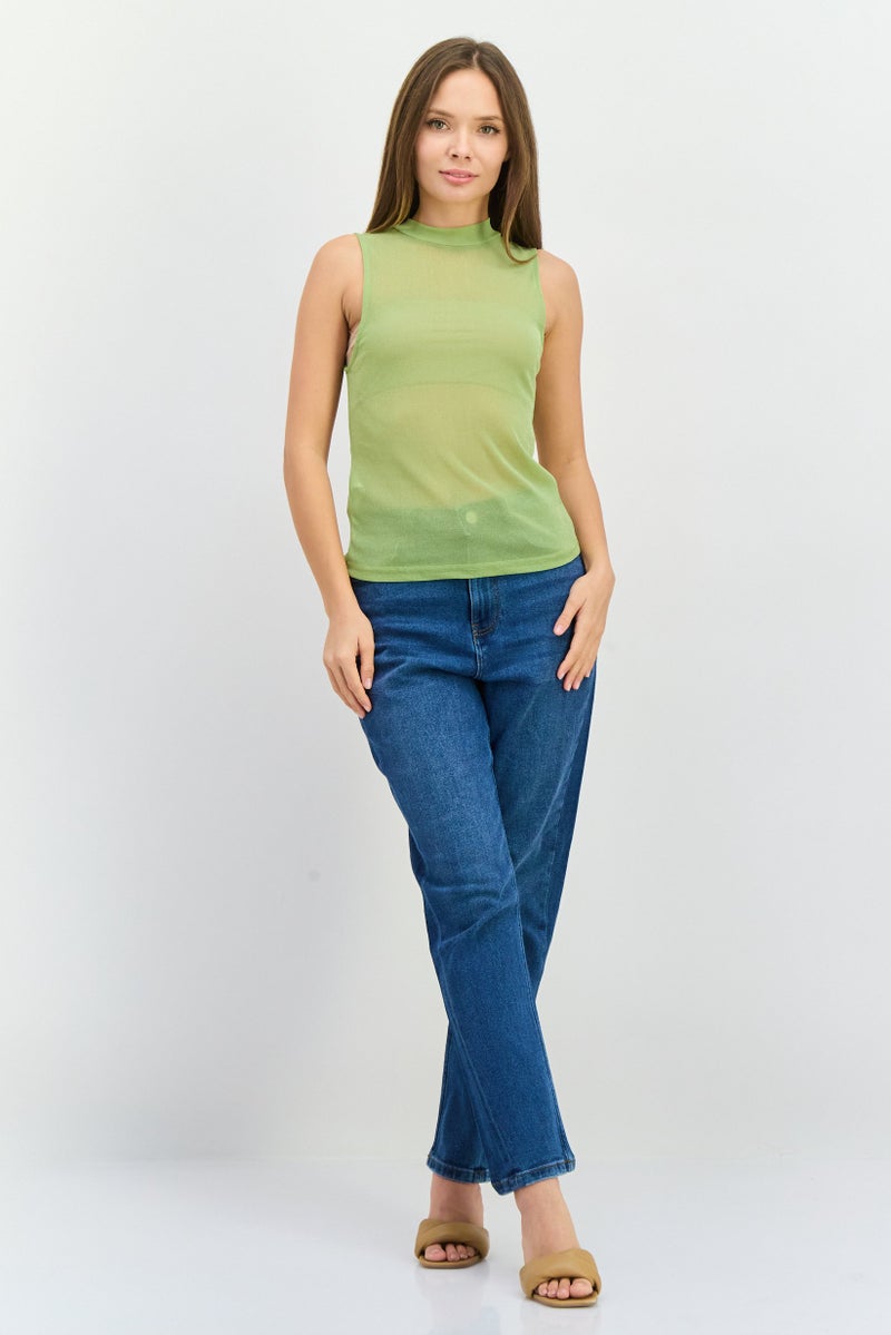 MANGO Women Mock Neck Sleeveless Plain Tank Top, Green - Image 4