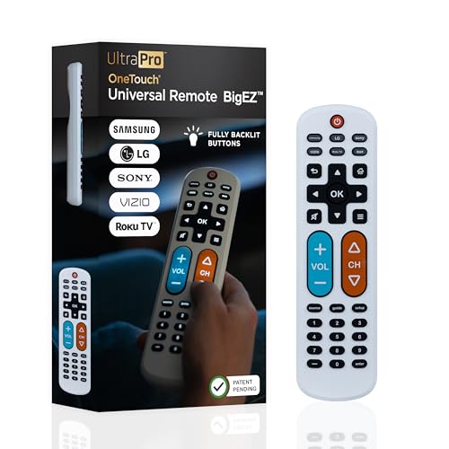 UltraPro BigEZ OneTouch Big Button Universal TV Remote for Seniors Easy to Use Replacement Remote for Samsung LG Sony Vizio Roku TV Streaming Players Backlit Buttons 2 Device White 85053 - Image 1