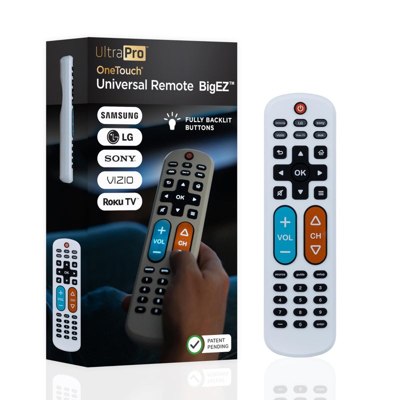UltraPro BigEZ OneTouch Big Button Universal TV Remote for Seniors Easy to Use Replacement Remote for Samsung LG Sony Vizio Roku TV Streaming Players Backlit Buttons 2 Device White 85053 - Image 2