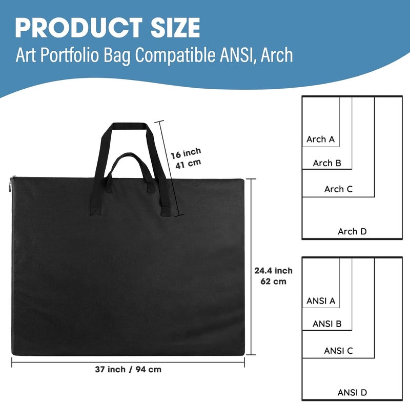 ZKOO 24 x 36 Inch Art Portfolio Bag, Large Size Art Case Light Weight Waterproof Poster Board Storage Bag, Studio Portfolio Tote for Artwork, Poster, Sketch Drawing, Canvas (Black, 2 Pack) - Image 2
