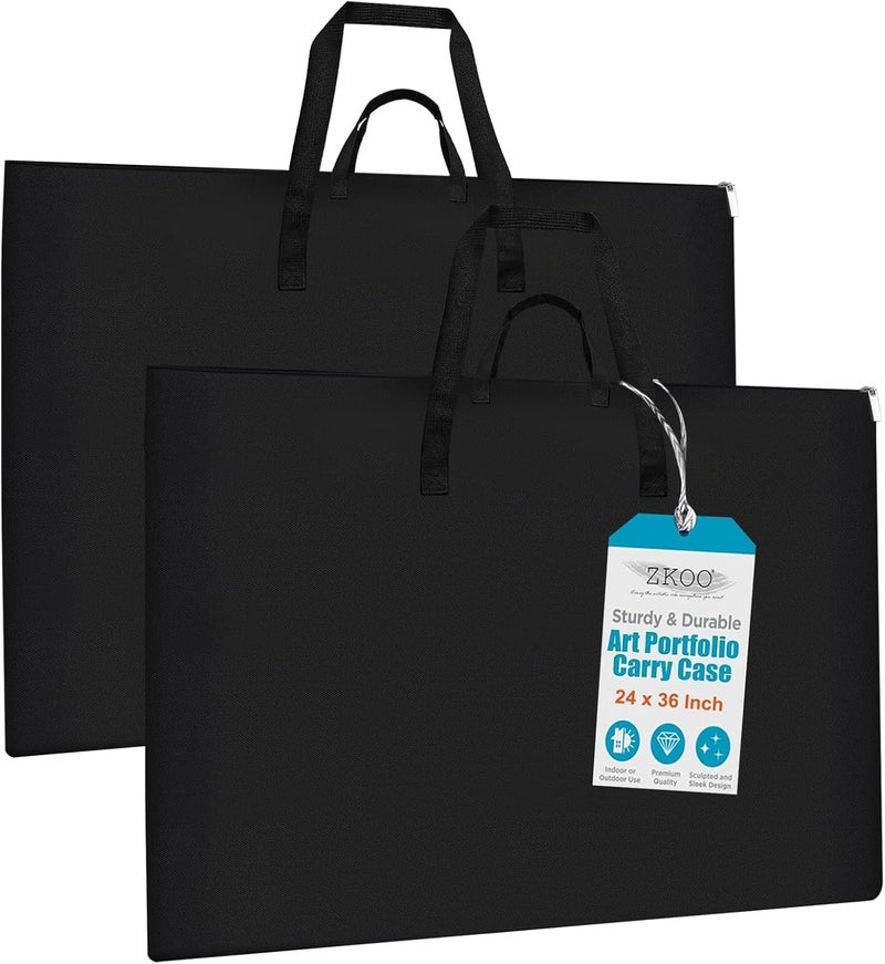 ZKOO 24 x 36 Inch Art Portfolio Bag, Large Size Art Case Light Weight Waterproof Poster Board Storage Bag, Studio Portfolio Tote for Artwork, Poster, Sketch Drawing, Canvas (Black, 2 Pack) - Image 1