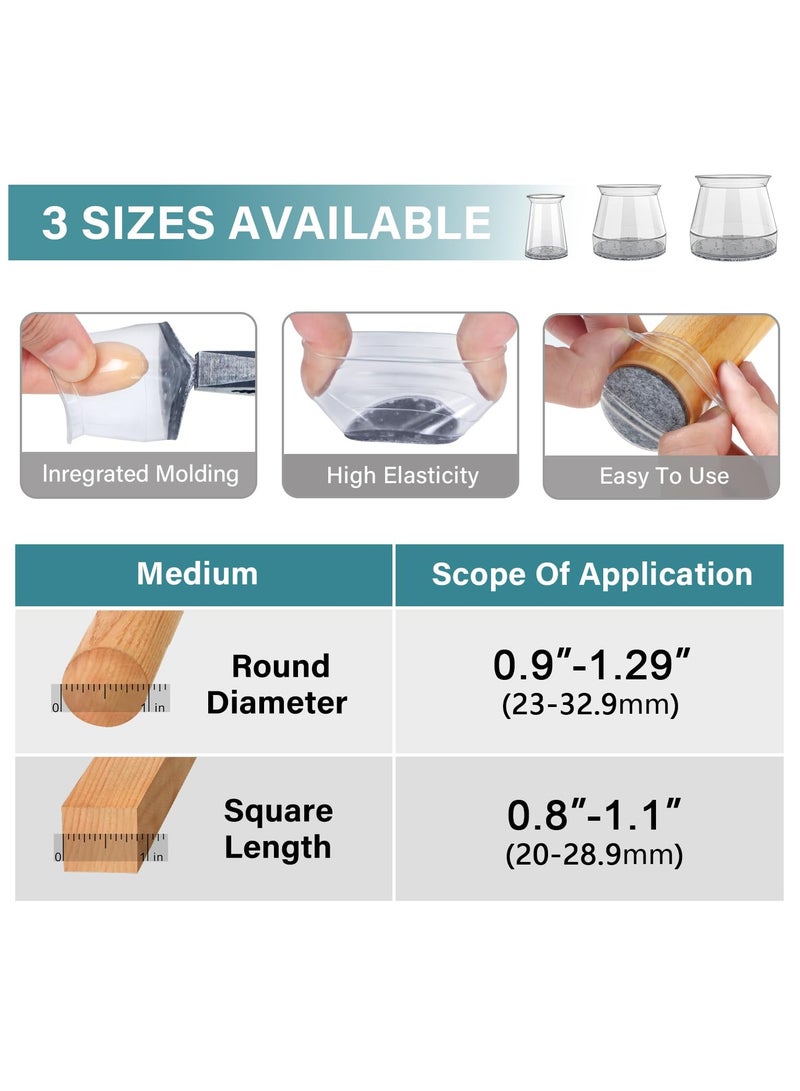 sokany 24 PCS Chair Leg Floor Protectors, Silicone Felt Furniture Leg Pads Caps Covers for Hardwood Floors, Fit 23mm-33mm (Grey) - Image 4