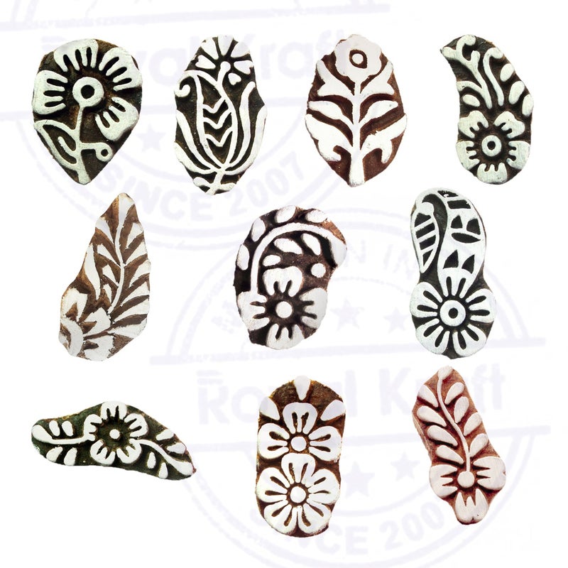 Royal Kraft Fabric Wood Stamps Indian Small Floral Design Printing Blocks (Set of 10) Htag2103 - Image 2
