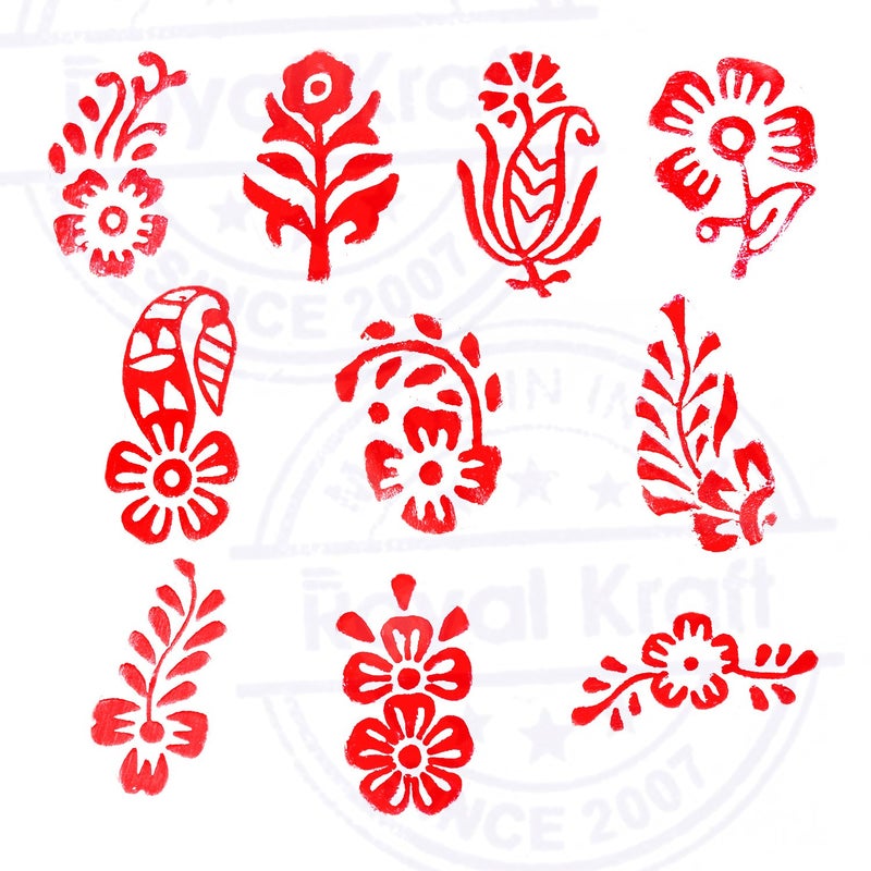 Royal Kraft Fabric Wood Stamps Indian Small Floral Design Printing Blocks (Set of 10) Htag2103 - Image 3