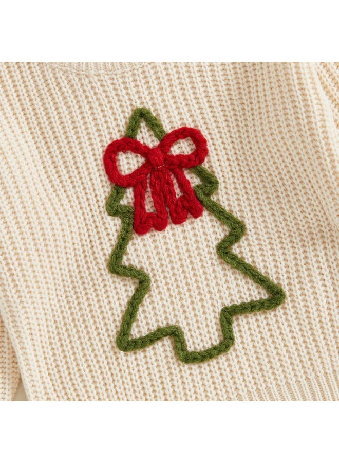 Socutebabe Christmas Outfit Toddler Baby Girl Boy Christmas Knit Sweater Infant Christmas Tree Warm Knitwear Winter Clothes, Beige, 3-4 Years - Image 5