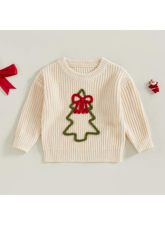 Socutebabe Christmas Outfit Toddler Baby Girl Boy Christmas Knit Sweater Infant Christmas Tree Warm Knitwear Winter Clothes, Beige, 3-4 Years - Image 3