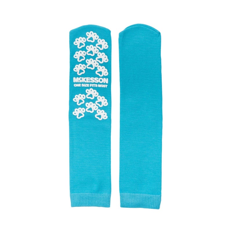 McKesson McKesson Slipper Socks NonSlip Grip Socks Paw Prints Teal One Size Fits Most 96 Pair